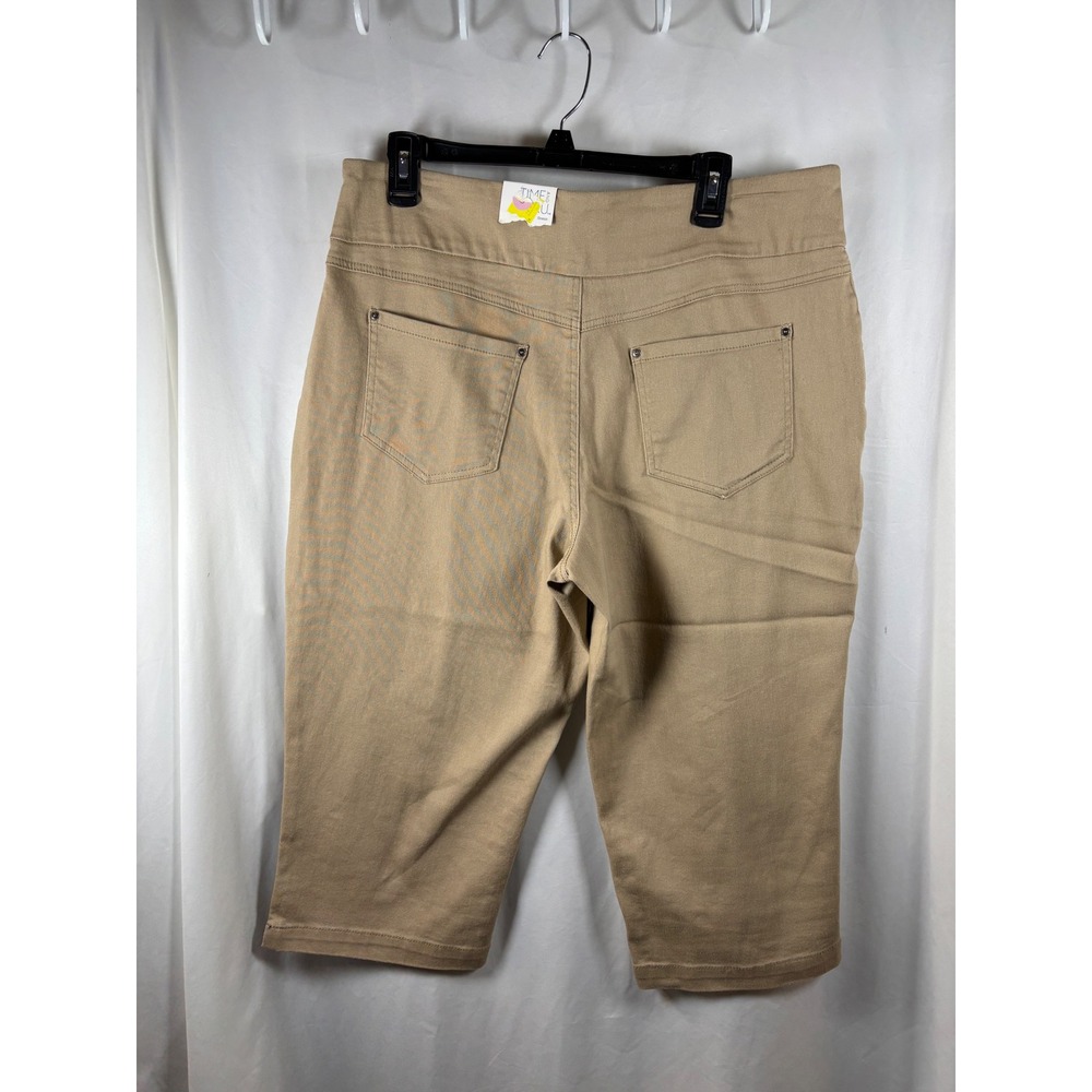 Time and Tru Womens Tan Khaki Pull On Capri Pants Stretch Denim Size L 12-14 NWT - Picture 2 of 3